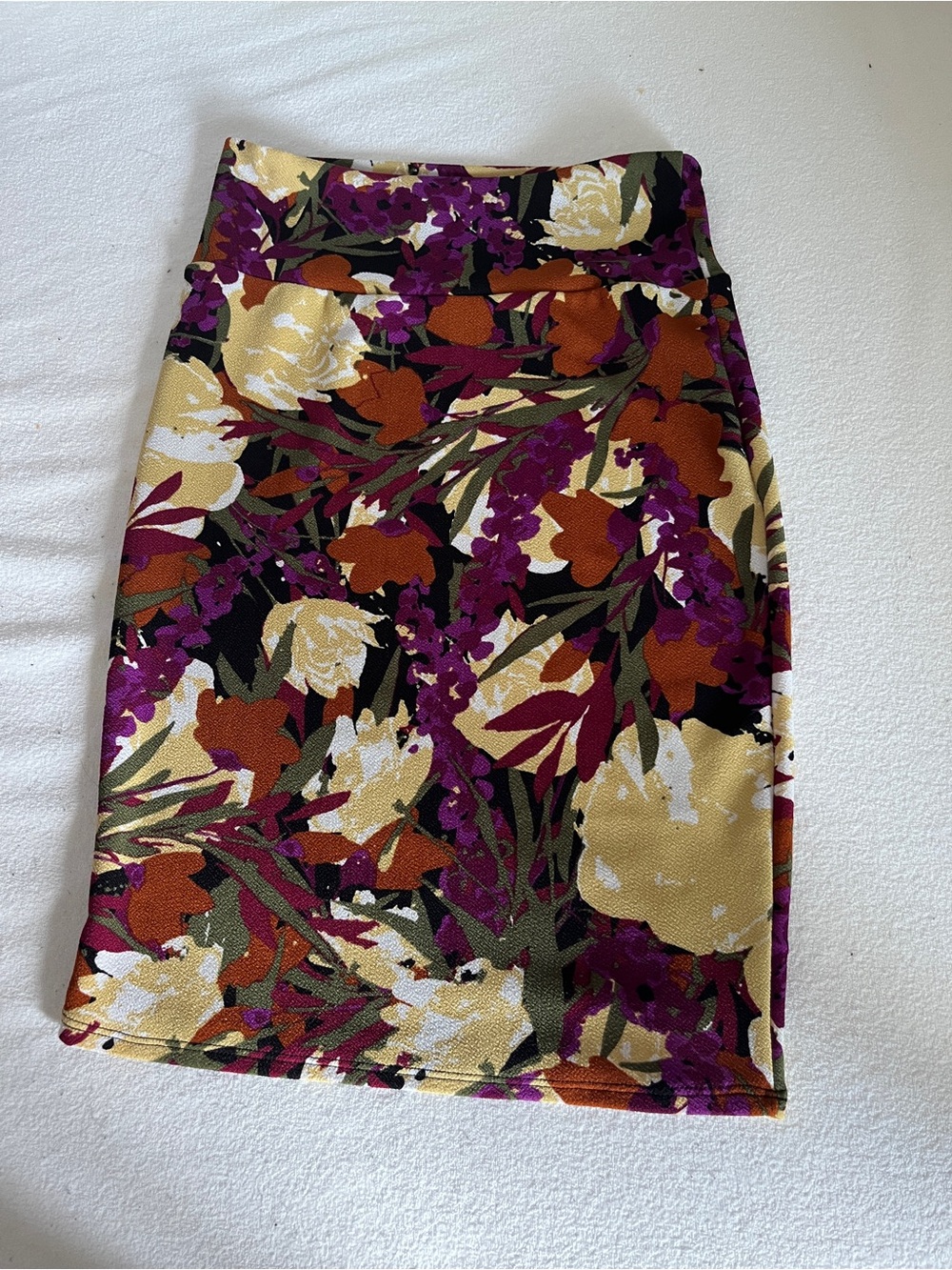LuLaRoe Floral Pencil Skirt in Purple, Cream & Rust